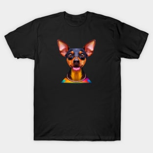 Adorable Miniature Pinscher Portrait Painting T-Shirt